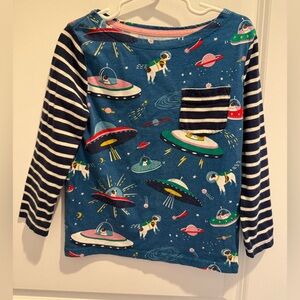Mini Boden Long Sleeve striped space dogs pocket t shirt 5/6